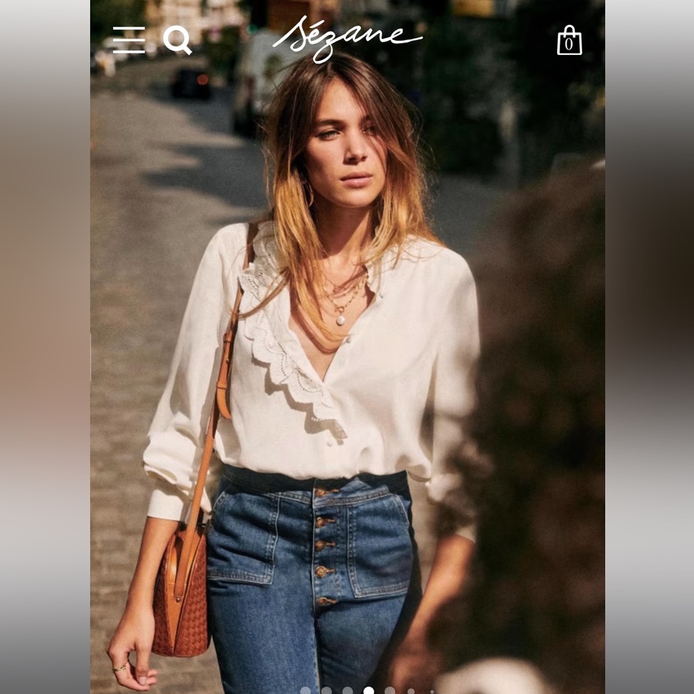 Sezane Chlo Shirt, 100% silk, Ecru, size 36